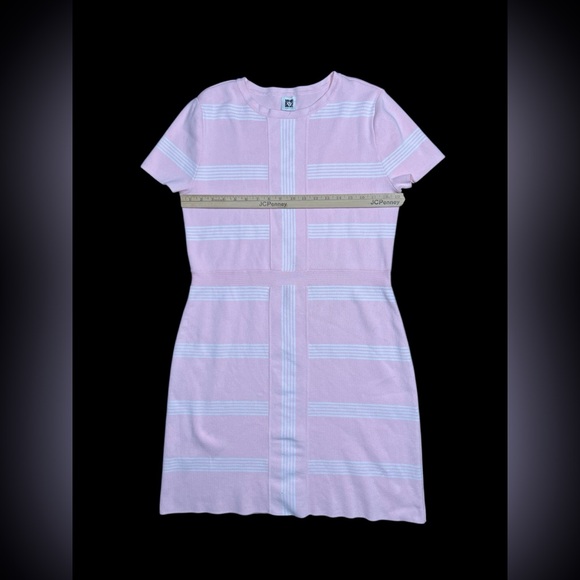 Anne Klein Stretch Knit White and Pink Striped Dress - Picture 5 of 9